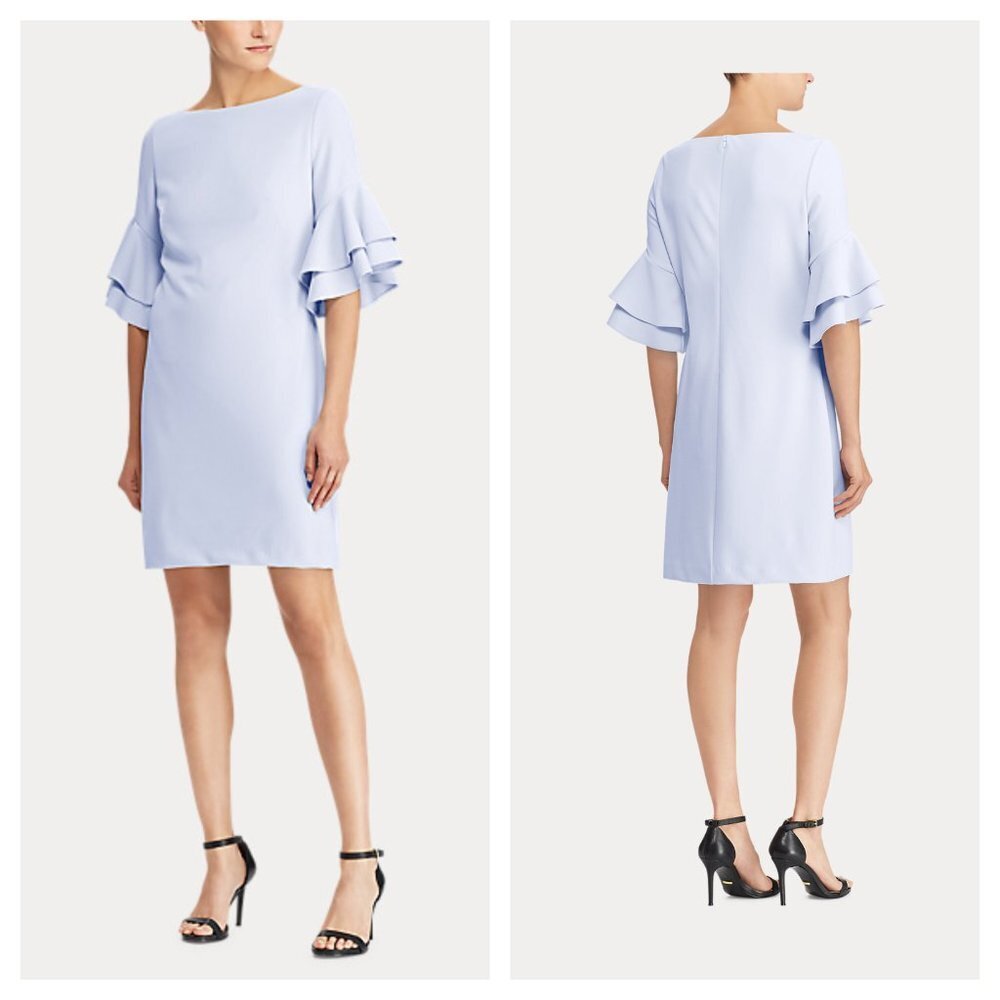 Lauren Ralph Lauren Blue Periwinkle Ruffle Sleeve Crepe Dress Size 14